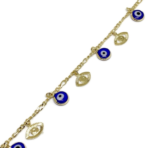 Raf Rossi Gold Plated Jewelry - Evil Eye Charm anklet 18kts of Gold Plated